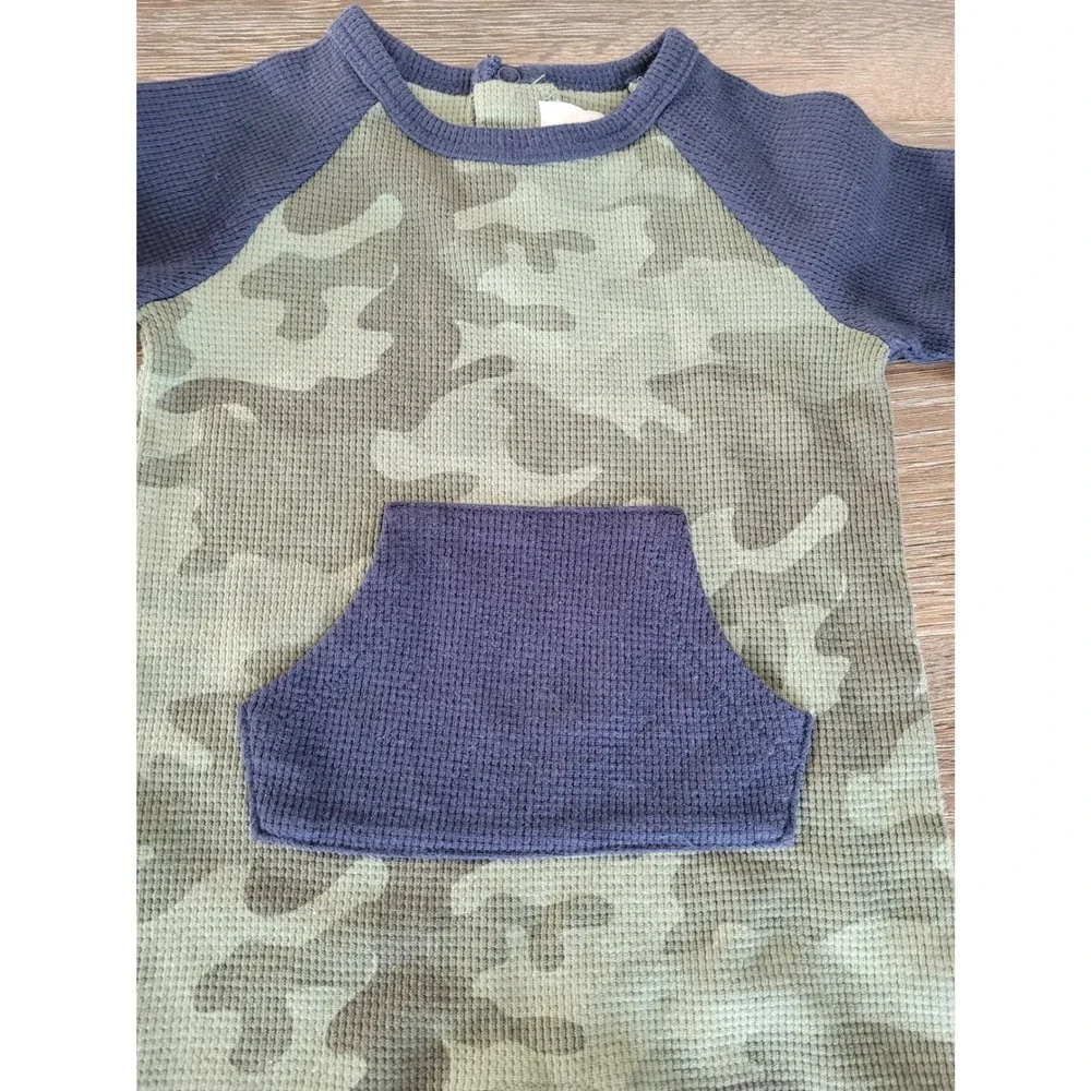Sammy + Nat Baby Camo Waffle Knit‎ Thermal Romper Navy Blue 0-6 Months #1